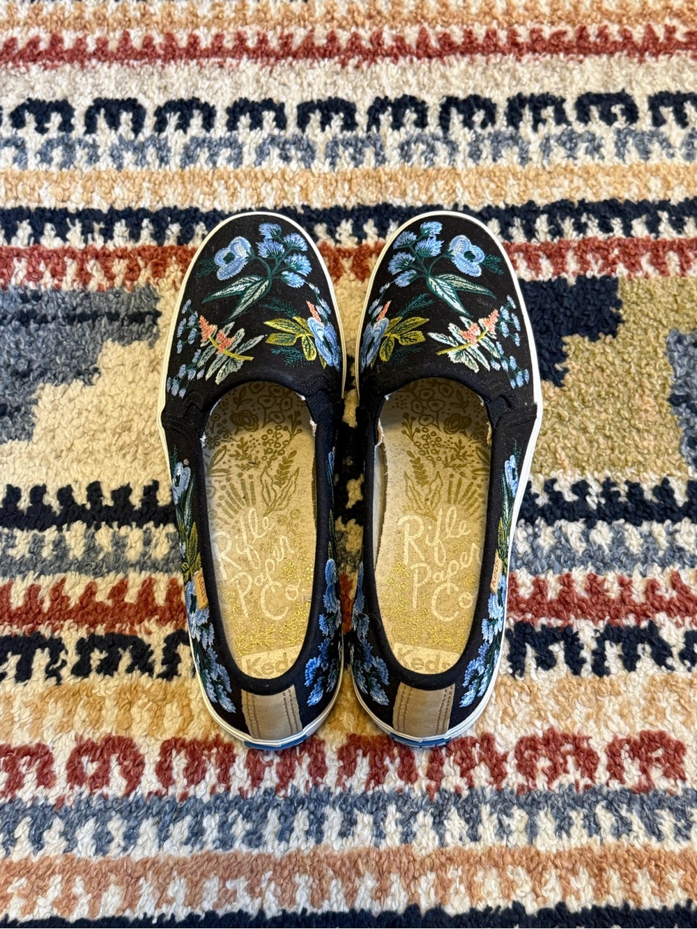 Rifle Paper Co. x Keds Black Floral Slip-On Sneakers